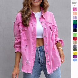 Fashion Ripped Shirt Jacket Female Autumn And Spring Casual Tops Womens Clothing