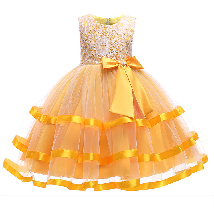 Polyester Girls' Jumpsuit Big Bow Children's Princess Dress Lace Pettiskirt