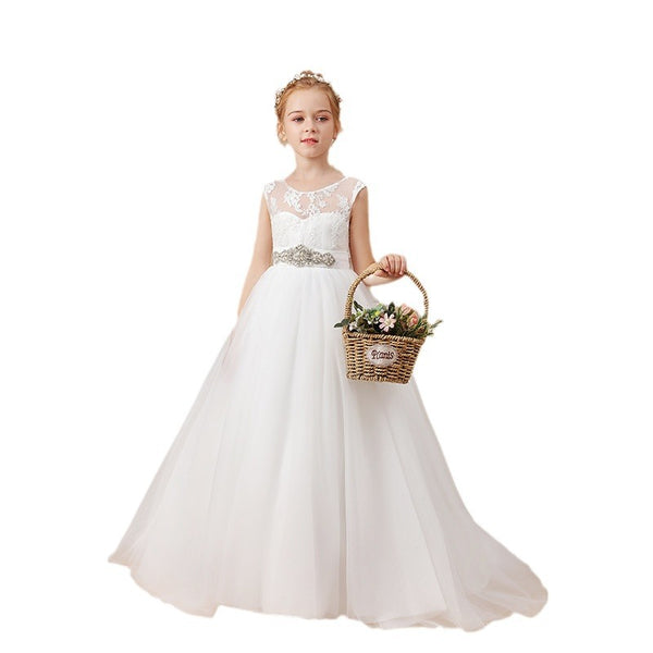 Girl's White Flower Girl Wedding Dress