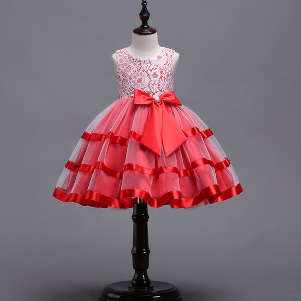 Polyester Girls' Jumpsuit Big Bow Children's Princess Dress Lace Pettiskirt